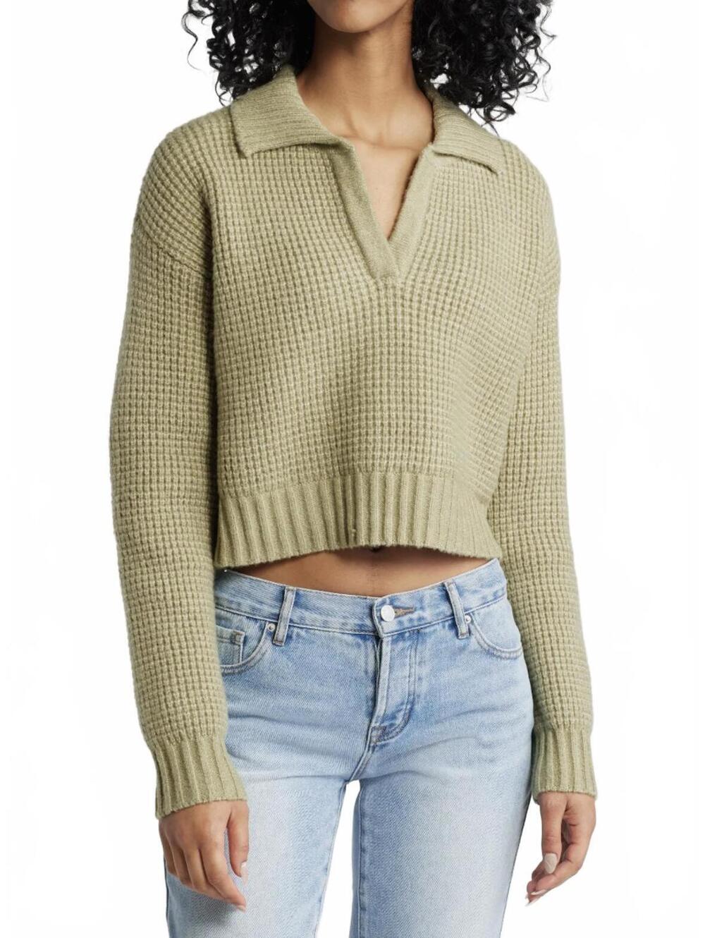 PacSun LA Hearts Gabriela Waffle Knit Collared Sweater Green NWT XL